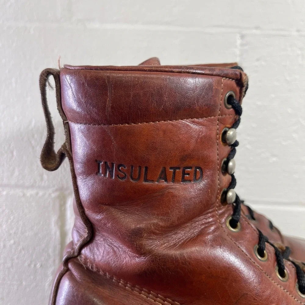 Vintage Thom McAn Insulated Brown Leather Work Ankle Boots Men's Size 7.5 D